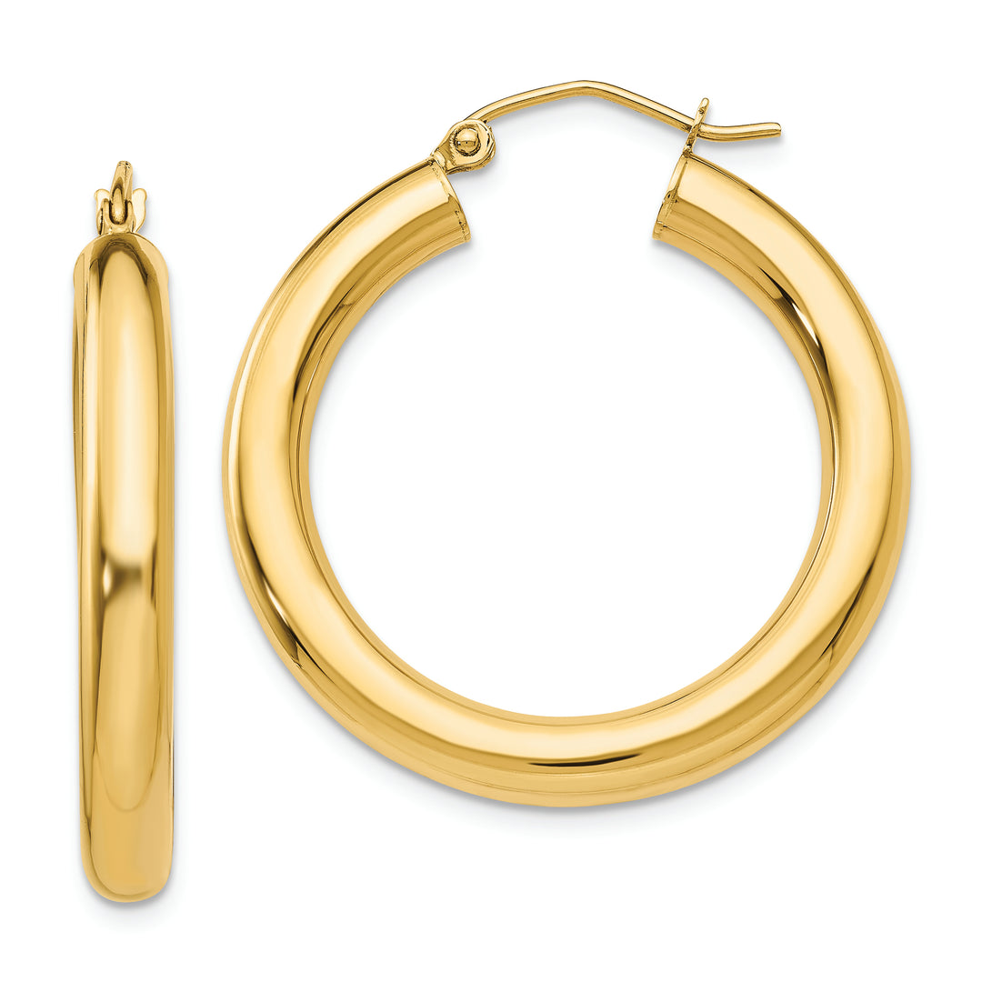 Aretes tipo argolla de tubo de 4 mm, pulidos de 14 k