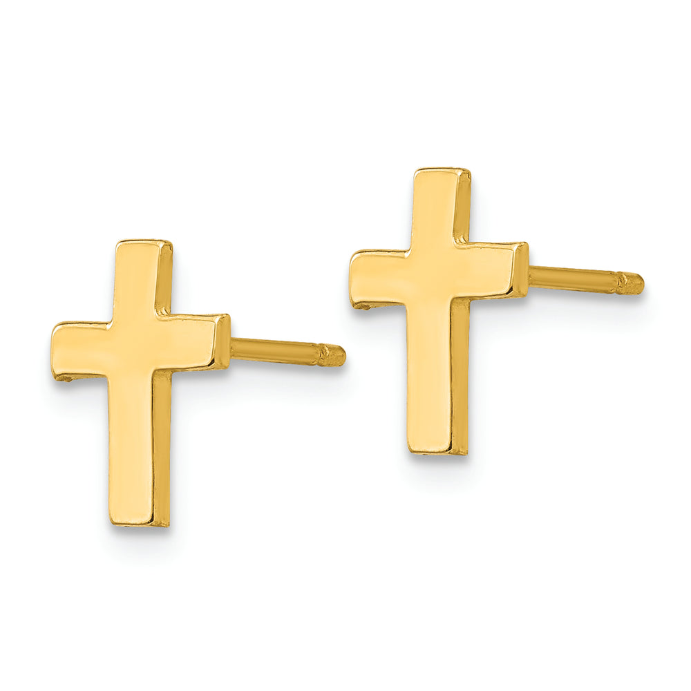 Aretes con Cruz Pulida en Oro Amarillo de 14k