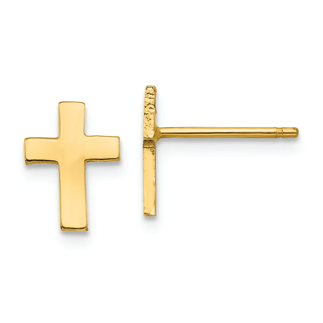 Aretes con Cruz Pulida en Oro Amarillo de 14k