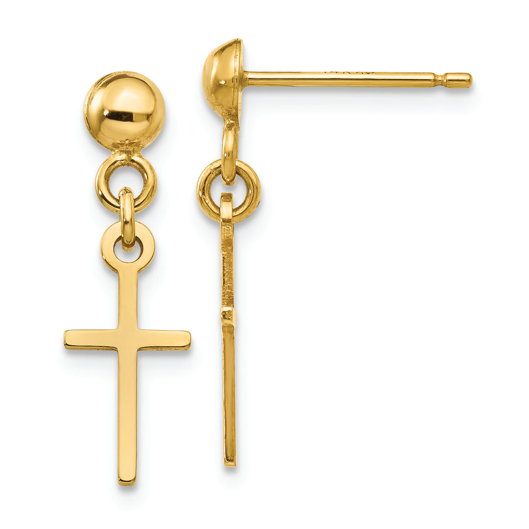 Aretes Colgantes con Forma de Cruz Pulida en Oro Amarillo de 14 k