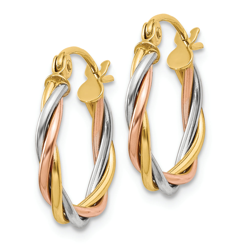 Aretes de Aro Trenzados de 2.5 mm Pulidos en Oro Tricolor de 14k