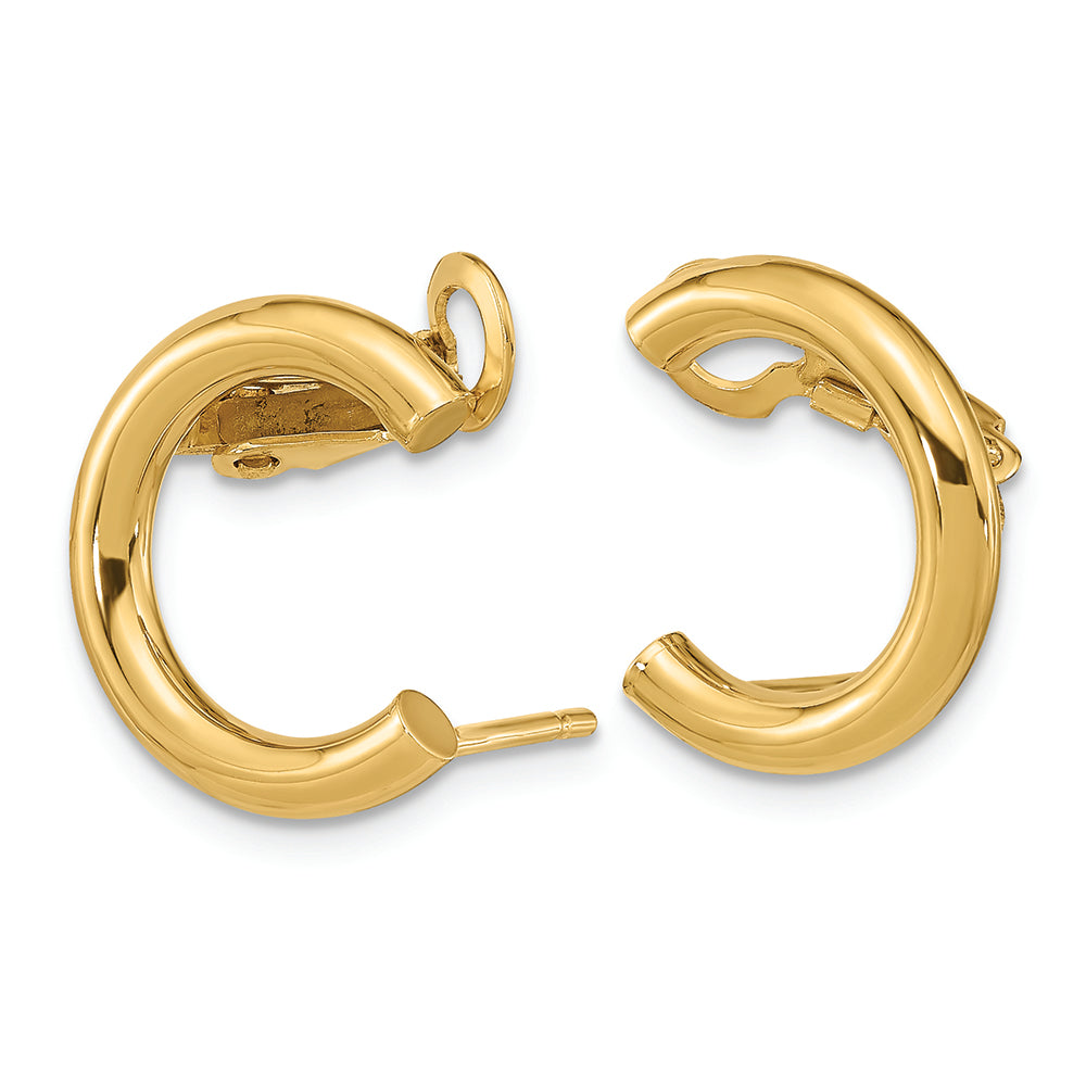 Aretes con Clip y Poste en Forma de U Pulidos en Oro Amarillo de 14k