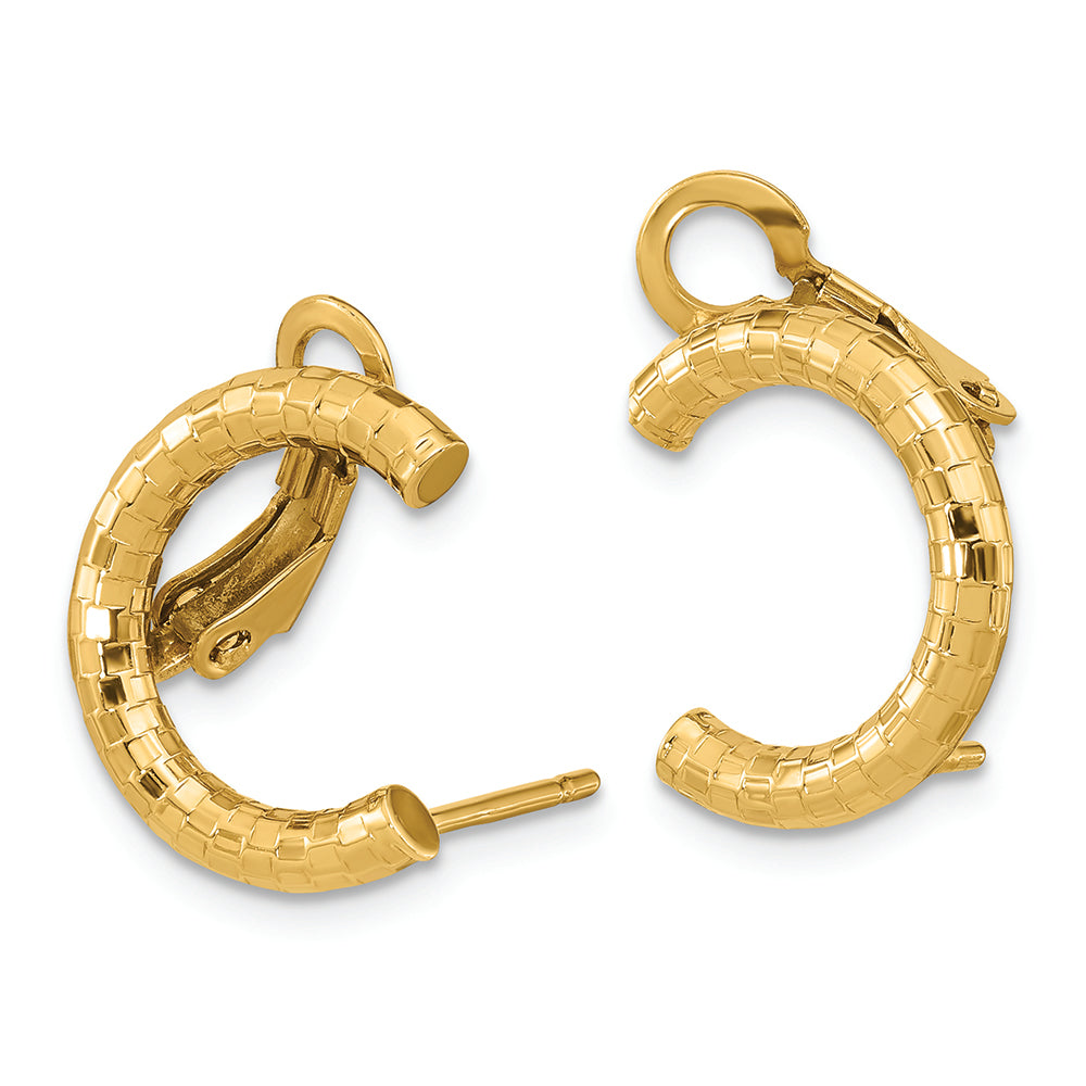 Aretes con Clip y Poste en Forma de U Pulidos y Texturizados en Oro Amarillo de 14k