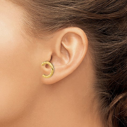 Aretes de Oro Amarillo de 14K con Forma de U Pulida y Texturizada (Clip-On y Poste)