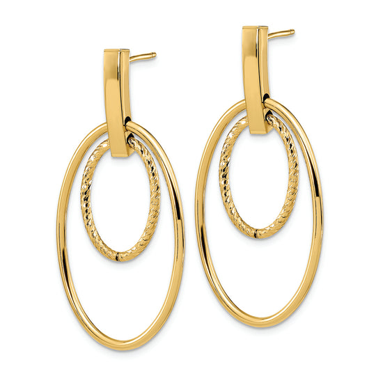 Aretes Colgantes Pulidos con Corte Tipo Diamante en Oro Amarillo de 14K