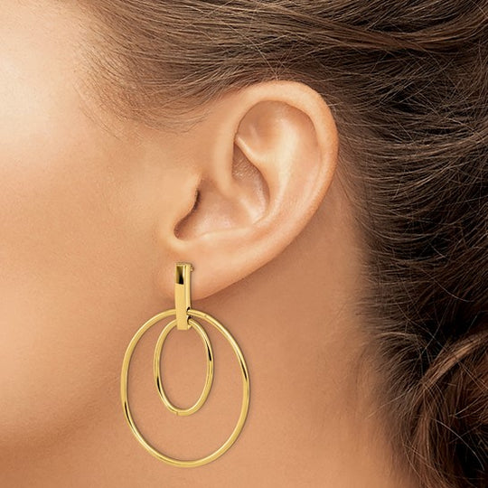 Aretes Colgantes Pulidos con Poste en Oro Amarillo de 14K