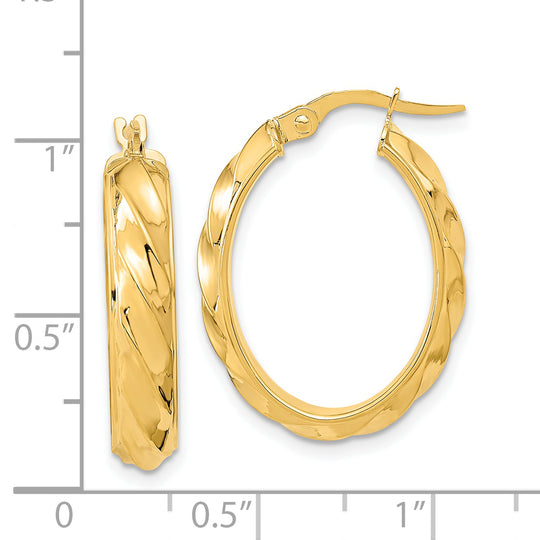 Aretes de Aro Ovalados Pulidos y Retorcidos en Oro de 14k