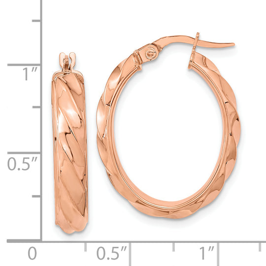 Aretes de Aro Ovalados Retorcidos y Pulidos en Oro Rosa de 14k