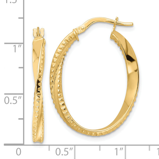 Aretes de Aro Ovalados Trenzados Pulidos en Oro de 14k