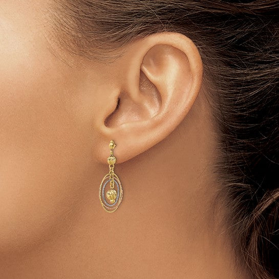 Aretes de Cuentas con Talla Diamante y Círculos Abiertos en Oro Tricolor de 14k