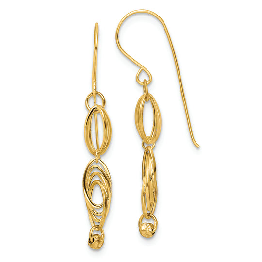 Aretes Colgantes de Enlace Ovalado en Oro Amarillo de 14K