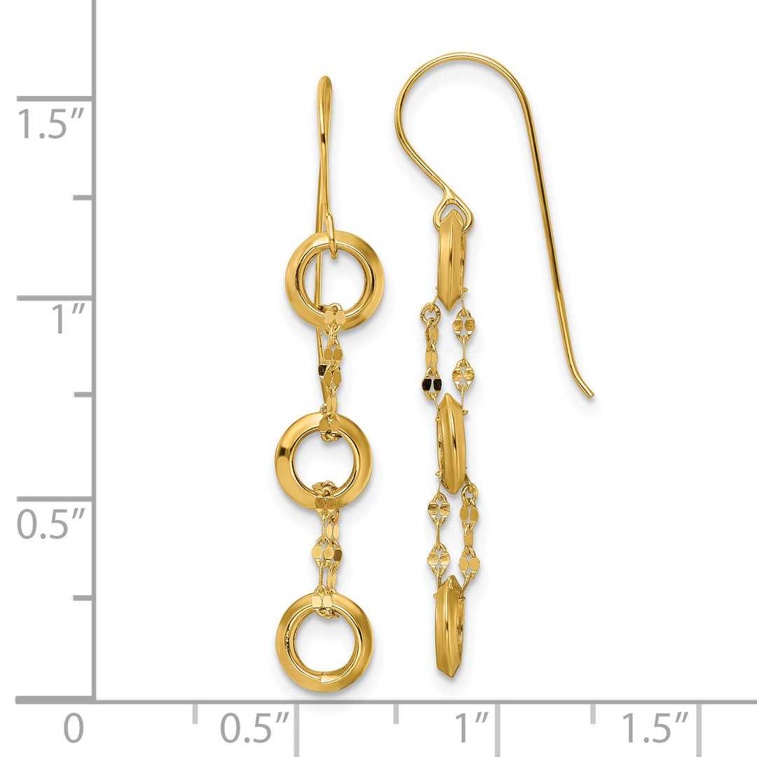 Aretes Colgantes con Tres Círculos en Oro de 14k