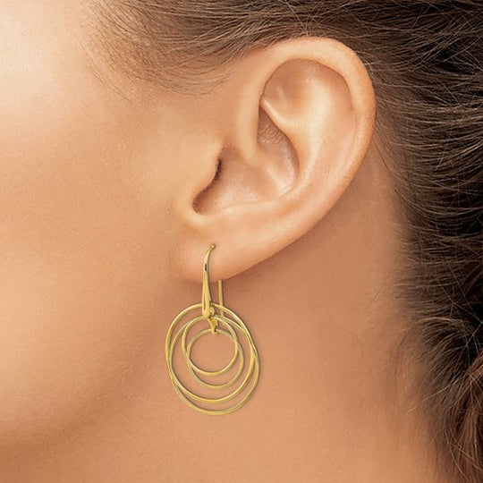 Aretes Colgantes de Círculos Pulidos en Oro Amarillo de 14K