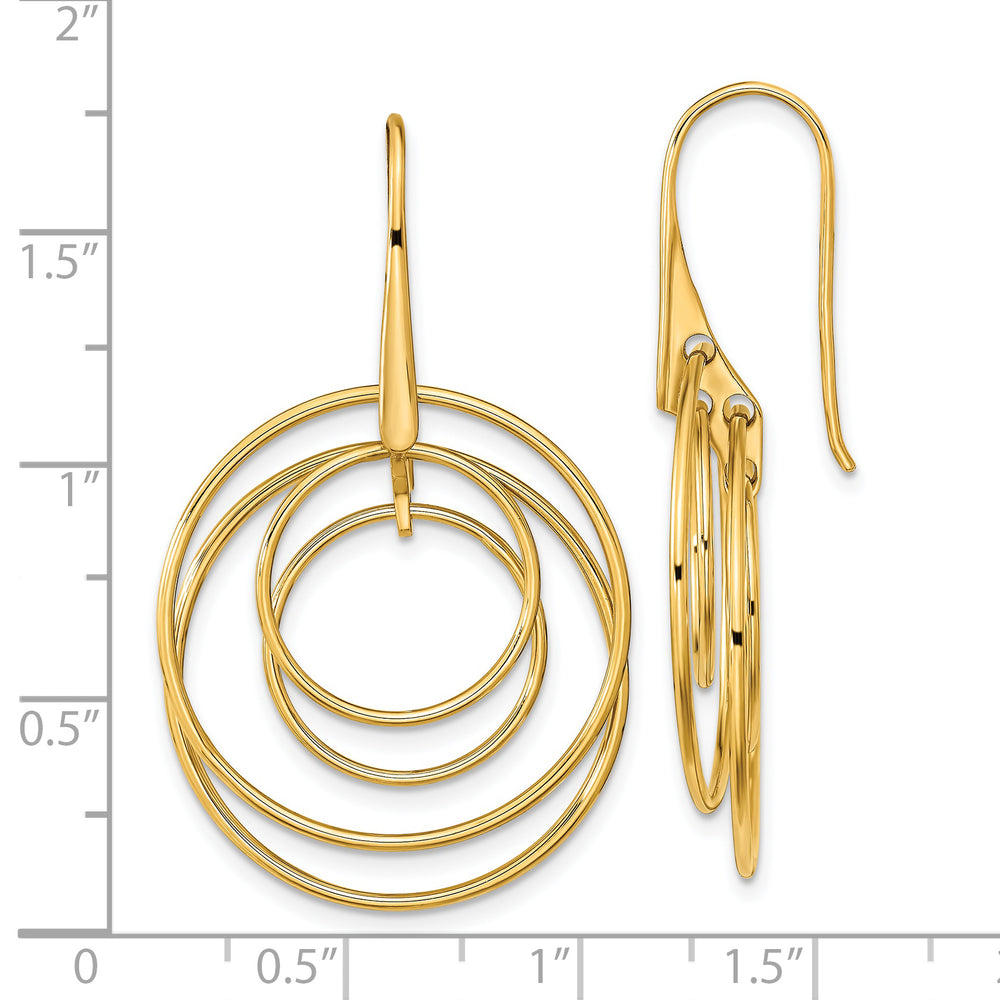 Aretes Colgantes de Círculos Pulidos en Oro Amarillo de 14K