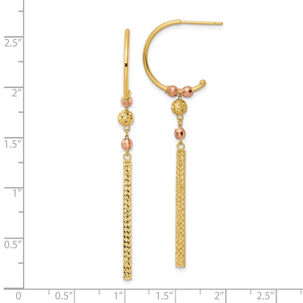 Pendientes J-Hoop Bicolor de 14k con Colgante Cortado a Diamante