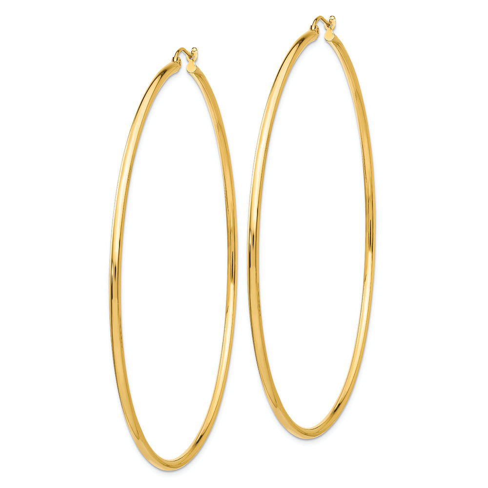 Aretes tipo argolla de tubo de 2 x 75 mm, pulidos de 14 k