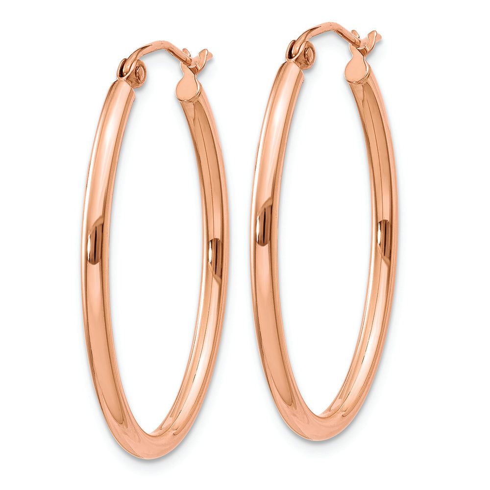 Aretes tipo argolla ovalados en oro rosa de 14 k