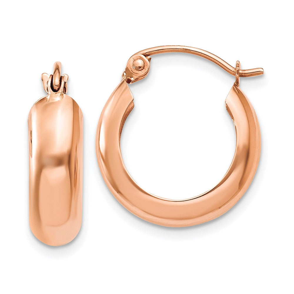 Aretes tipo argolla pequeños pulidos en oro rosa de 14 k