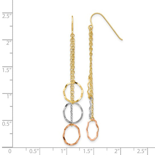 Aretes de Círculo Facetado en Oro de 14K Tricolor