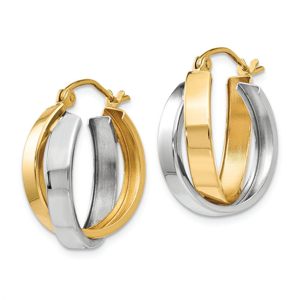 Aretes de Aro Dobles Pulidos en Oro Bicolor de 14k