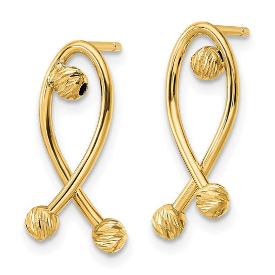 Pendientes de Poste de 14K Pulidos con Corte Diamante y Diseño Elegante