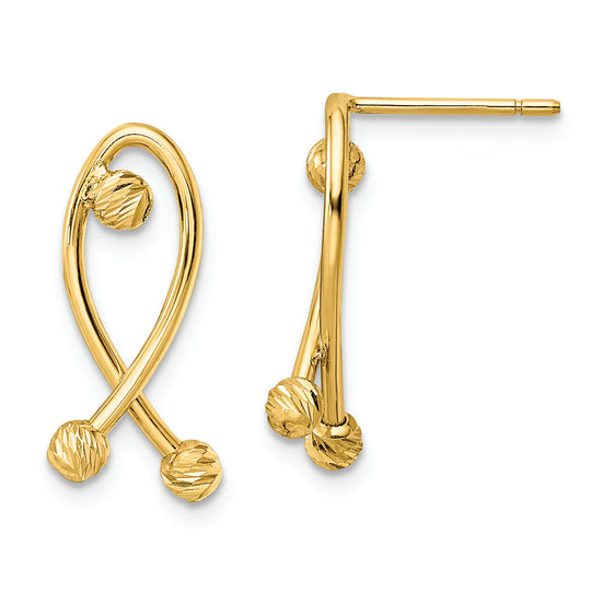 Pendientes de Poste de 14K Pulidos con Corte Diamante y Diseño Elegante