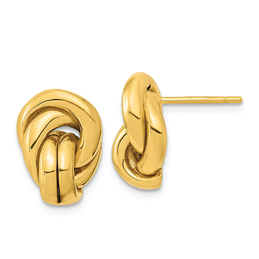 Aretes con Poste Hueco con Nudo de Amor Pulido en Oro de 14k