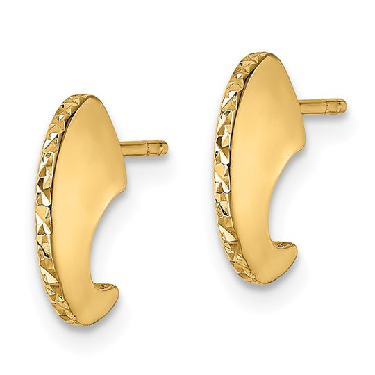 Aretes J-Hoop de Borde en Cuchillo con Corte Diamante en Oro Amarillo de 14K