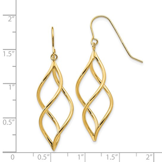 Aretes Colgantes Torcidos en Oro Amarillo de 14K