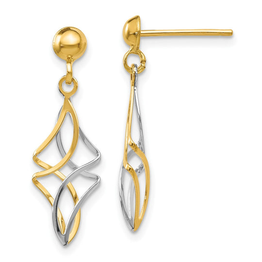 Aretes Colgantes en Oro Bicolor de 14k