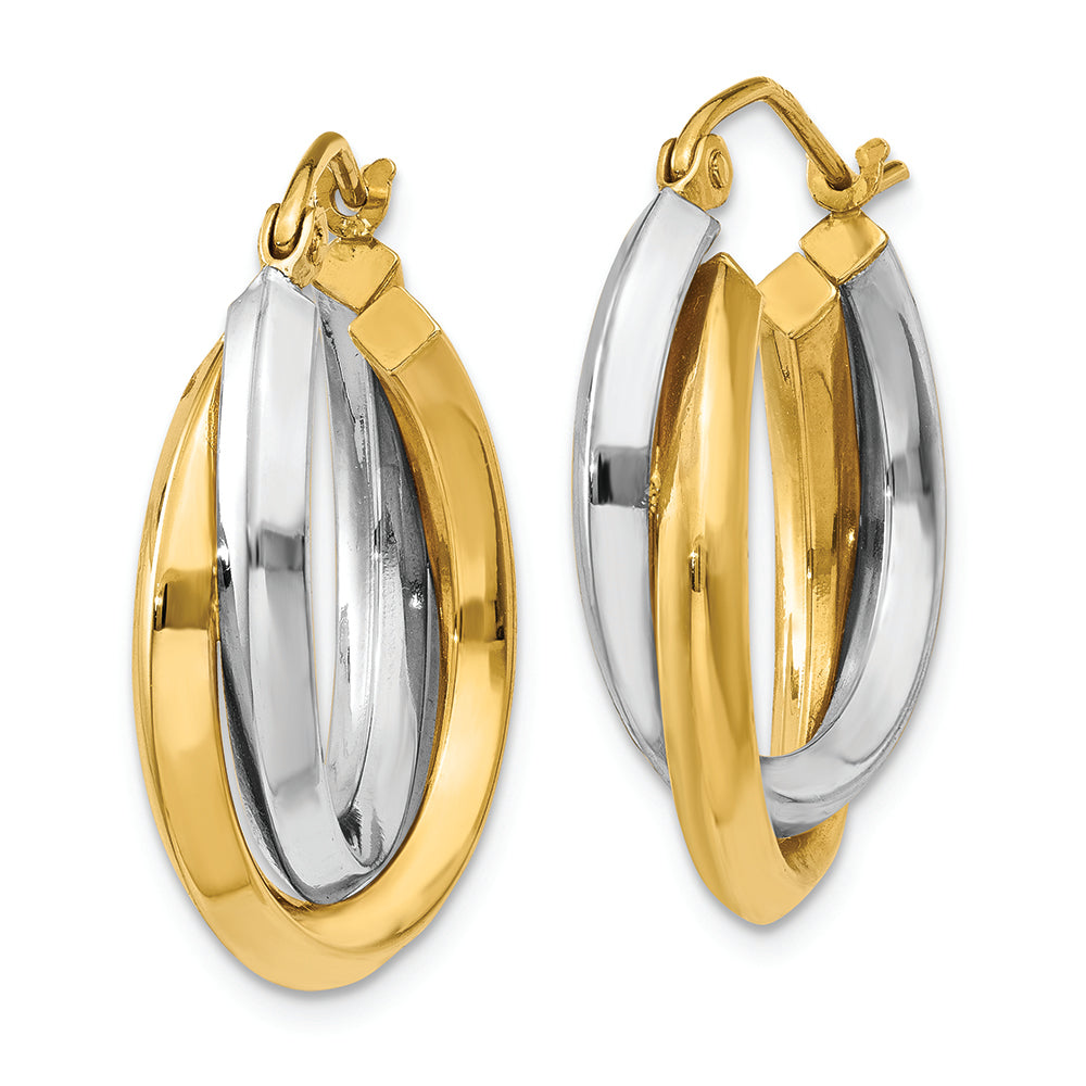 Aretes de Aro Dobles Pulidos en Oro Bicolor de 14k