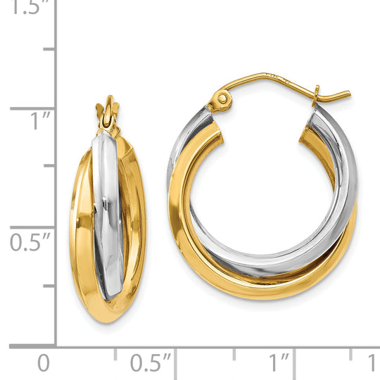 Aretes de Aro Dobles Pulidos en Oro Bicolor de 14k