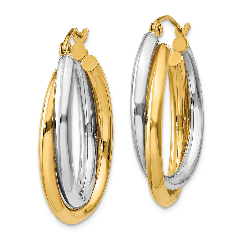 Aretes de Aro Ovalados Dobles Pulidos en Oro Bicolor de 14k