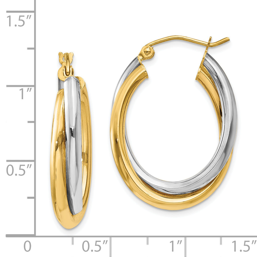 Aretes de Aro Ovalados Dobles Pulidos en Oro Bicolor de 14k