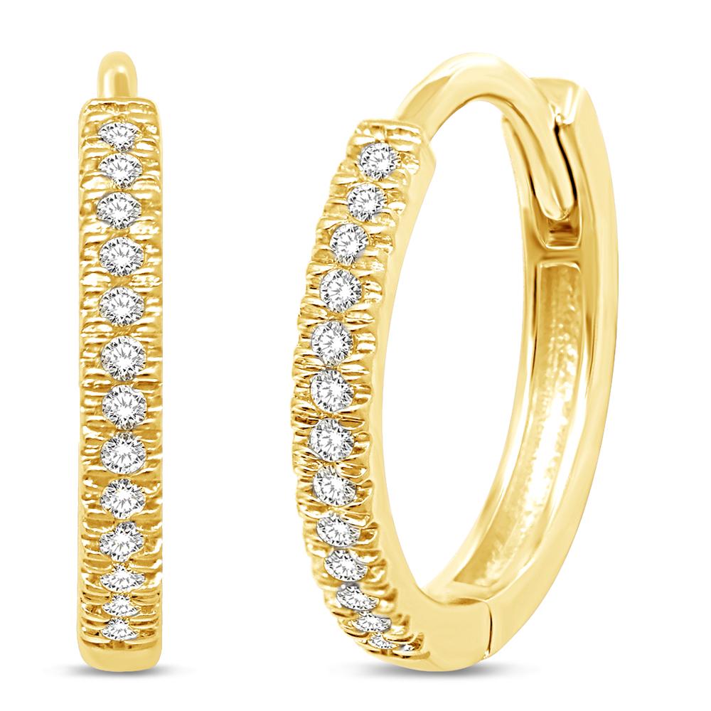 Oro amarillo de 14 quilates de 1/6 quilates total. Pendientes de aro apilables con diamantes