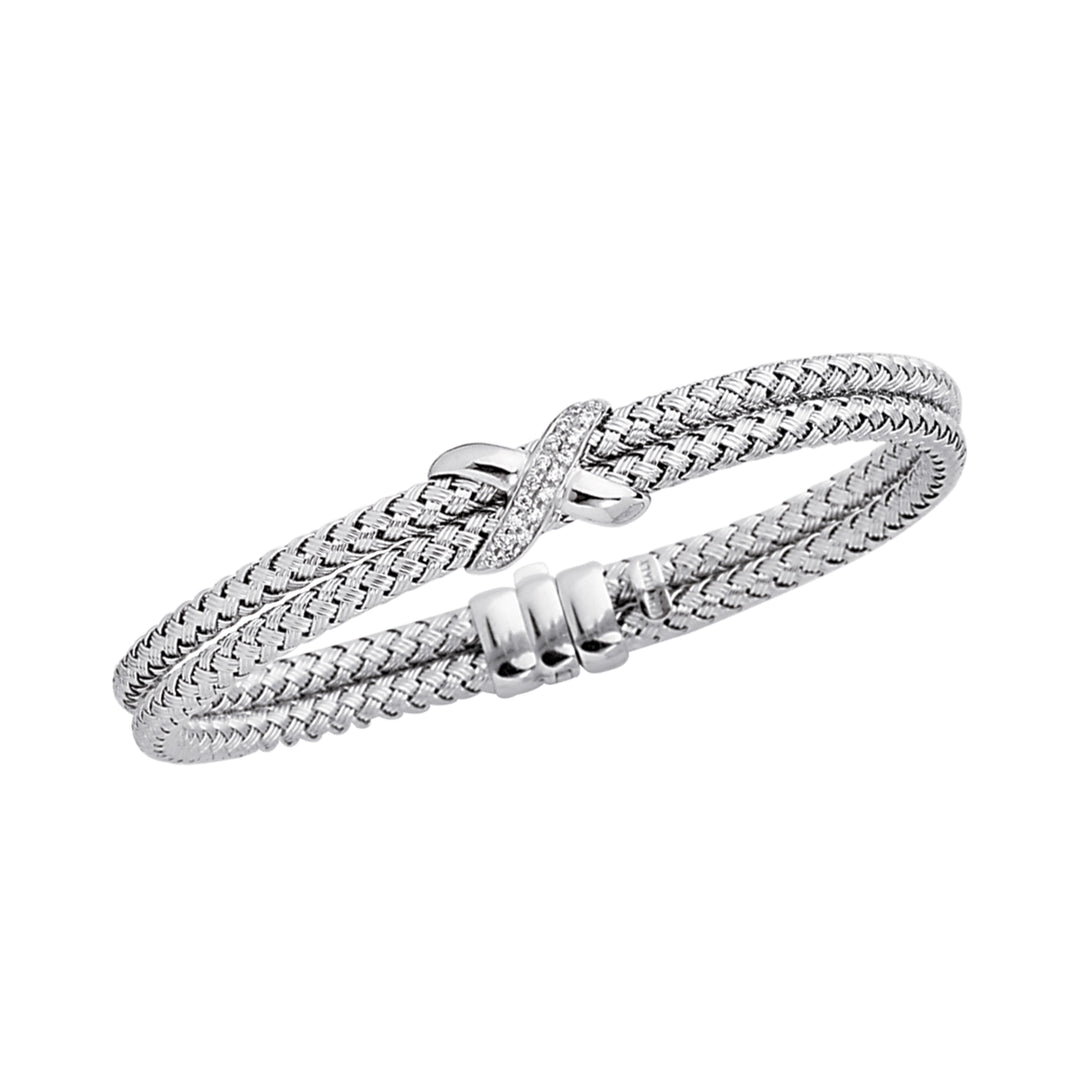 Brazalete tejido con estaci—n de diamantes de oro de 14 quilates y .18 quilates