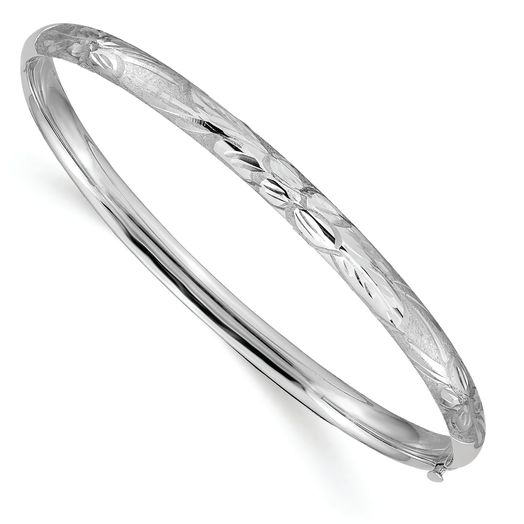 Brazalete con bisagras y grabado florentino en oro blanco 3/16 de 14k