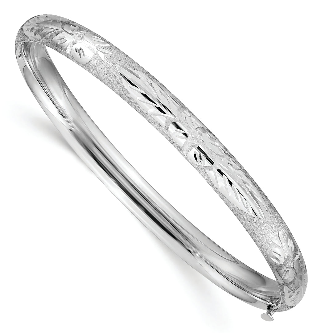 Brazalete con bisagras y grabado florentino en oro blanco 4/16 de 14k