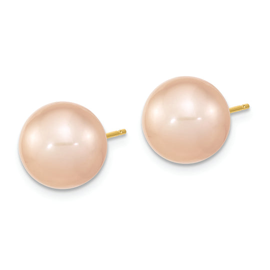 Aretes con Perlas Cultivadas de Agua Dulce de Color Rosa Redondo de 10-11 mmen Oro de 14k