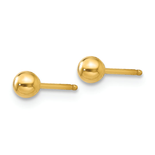 Aretes con Poste de Bola de 3 mm Pulidos en Oro de 14k