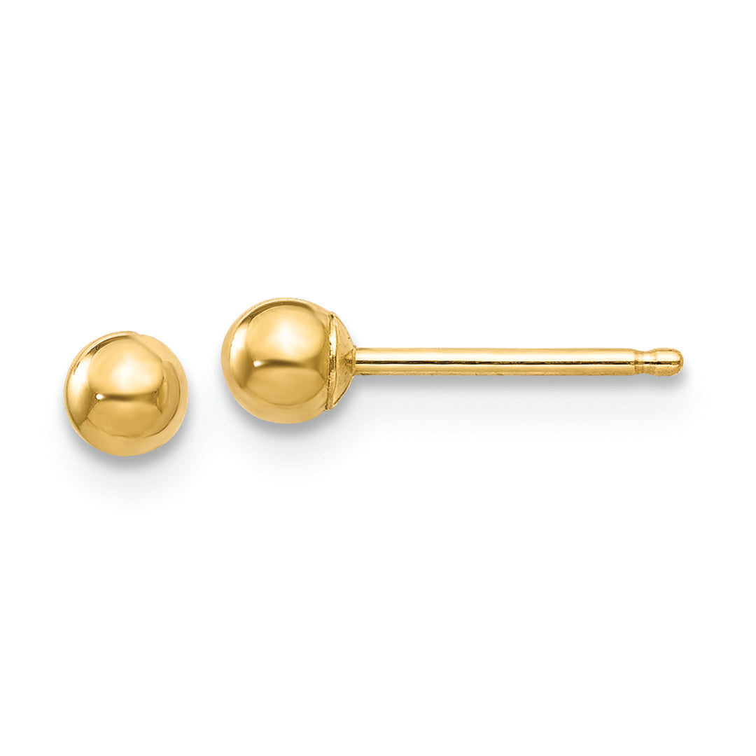 Aretes con Poste de Bola de 3 mm Pulidos en Oro de 14k