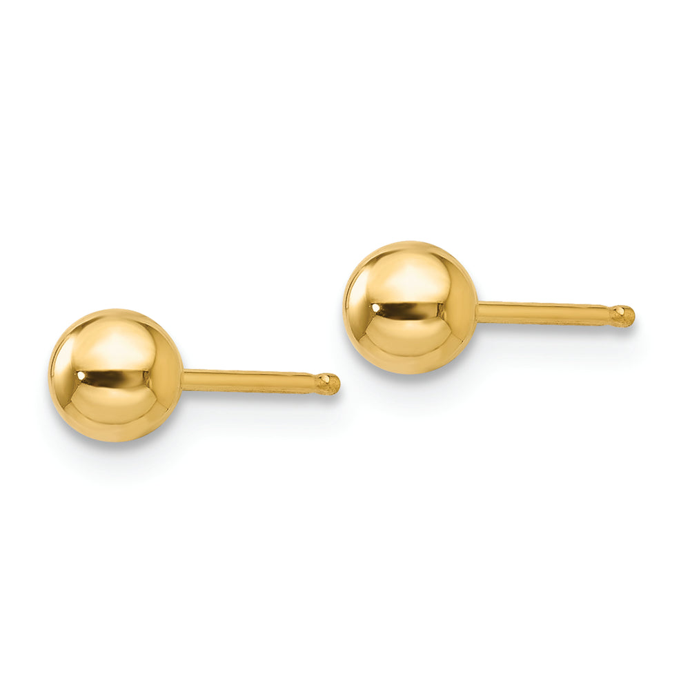 Aretes con Poste de Bola de 4 mm Pulidos en Oro de 14k