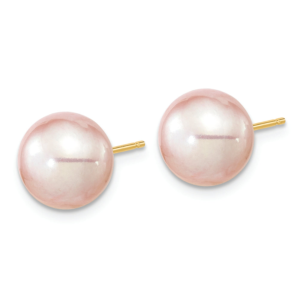 Aretes de perlas FWC moradas redondas de 14 quilates, 9-10 mm