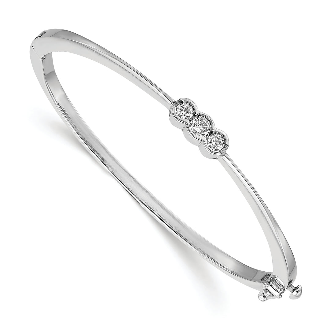 Pulsera Bangle 14k Oro Blanco con Diamantes y Cierre de Bisagra