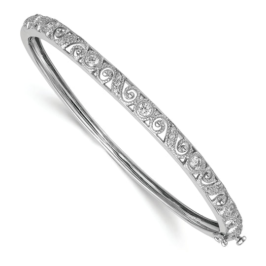 Pulsera Bangle 14k Oro Blanco con Diamantes y Cierre de Bisagra