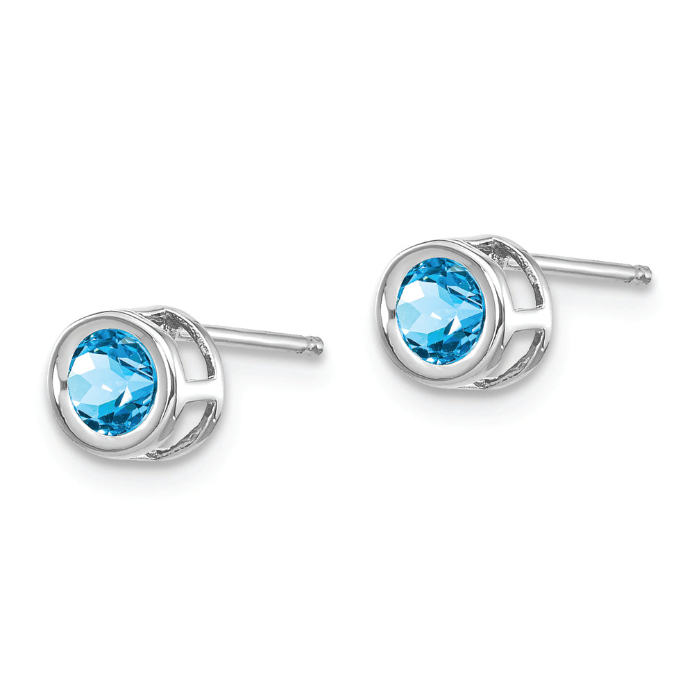 Aretes de Diciembre con Topacio Azul de 4 mm en Oro Blanco de 14k