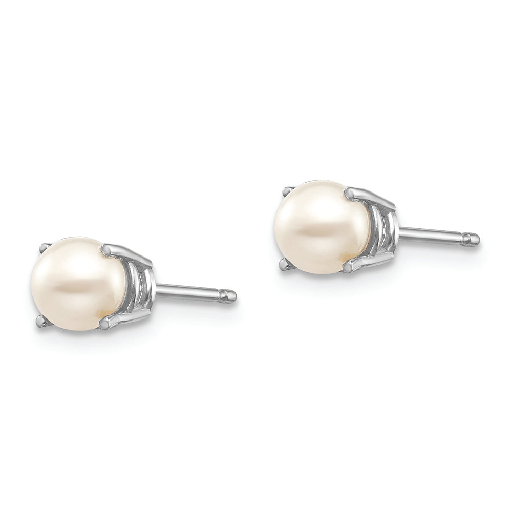 Aretes con forma de poste de perlas cultivadas redondas de junio/FW de oro blanco de 14 k de 4,5 mm
