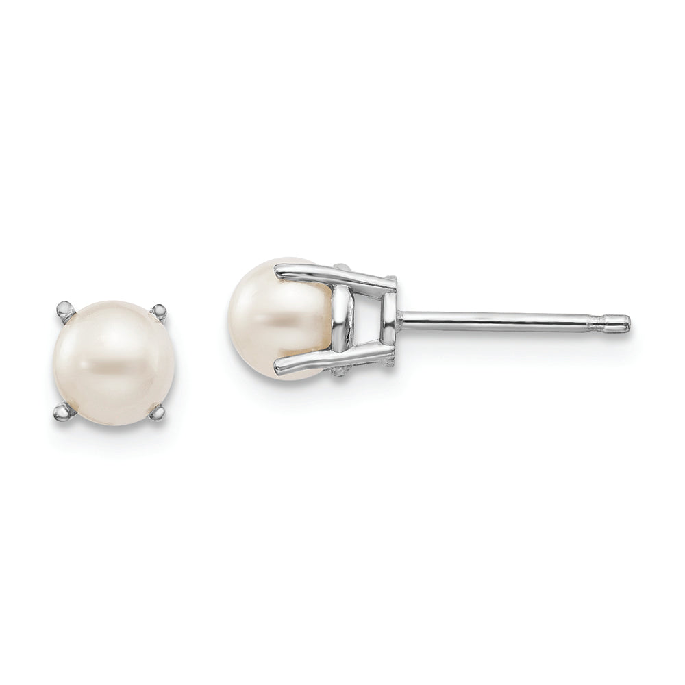 Aretes con forma de poste de perlas cultivadas redondas de junio/FW de oro blanco de 14 k de 4,5 mm