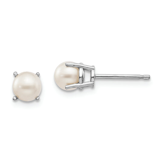 Aretes en Forma de Poste con Perlas Cultivadas de 4,5 mm Junio/FW en Oro Blanco de 14k