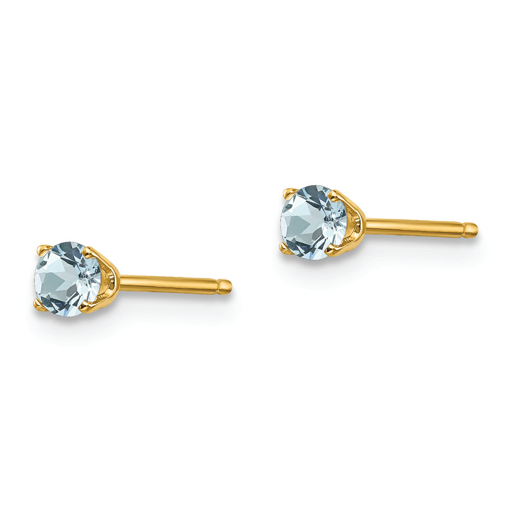 Aretes con Poste de Aguamarina/Marzo de 3 mm en Oro 14k